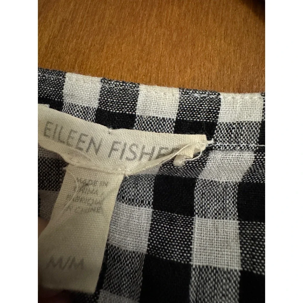 NOT FOR SALE Eileen Fisher Organic Linen Gingham Check Top Black White Womens M - Picture 4 of 5